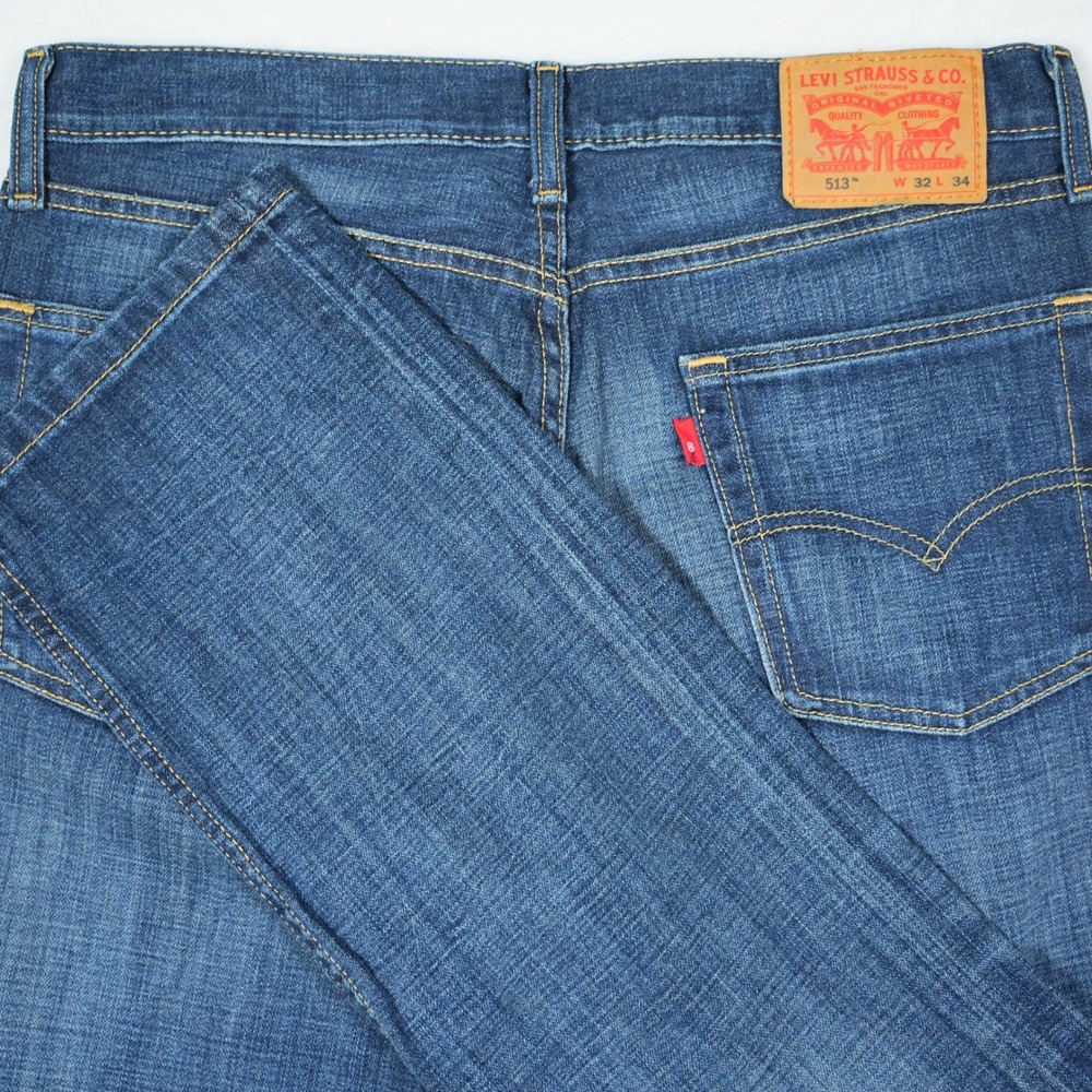 Levis 513 Slim Straight Jeans Mens 32x34 Blue Medium Wash Denim Pants